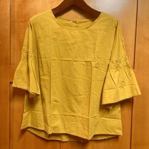 New Mustard yellow ruffled bell sleeve blouse